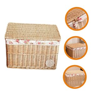 Cabilock Box Bedroom Cube Desktop Bin Bathroom and Clothes Cosmetic Rectangular Printed Rectangle with for Flower Liner Storage Rattan Woven Lid Container Organizer Clo Wicker