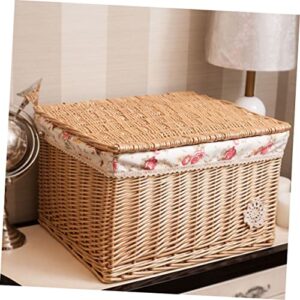 Cabilock Box Bedroom Cube Desktop Bin Bathroom and Clothes Cosmetic Rectangular Printed Rectangle with for Flower Liner Storage Rattan Woven Lid Container Organizer Clo Wicker