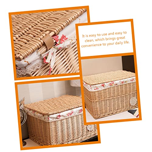 Cabilock Box Bedroom Cube Desktop Bin Bathroom and Clothes Cosmetic Rectangular Printed Rectangle with for Flower Liner Storage Rattan Woven Lid Container Organizer Clo Wicker