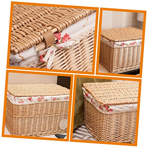 Cabilock Box Bedroom Cube Desktop Bin Bathroom and Clothes Cosmetic Rectangular Printed Rectangle with for Flower Liner Storage Rattan Woven Lid Container Organizer Clo Wicker