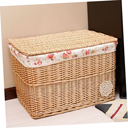 Cabilock Box Bedroom Cube Desktop Bin Bathroom and Clothes Cosmetic Rectangular Printed Rectangle with for Flower Liner Storage Rattan Woven Lid Container Organizer Clo Wicker