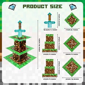 Pixel Game Style Cupcake Holder, 3-Tier Cardboard Cupcake Stand, Dessert Tower Display for Birthday Party Supplies Decoration