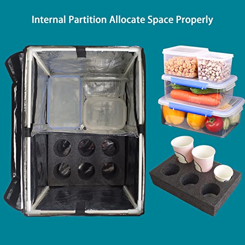 YINFEI Insulated Food Delivery Bag with Fixed Base and Internal Frame,Waterproof Foldable Food Delivery Bag for Catering,Restaurant,Delivery Driver（17" x 13" x 12"）