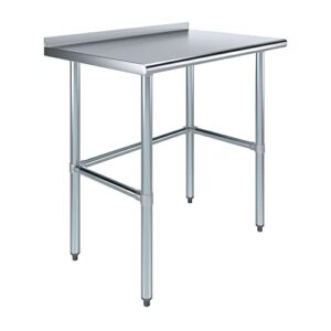 amgood 24" x 36" stainless steel work table open base with 1.5" backsplash | metal kitchen food prep table | nsf