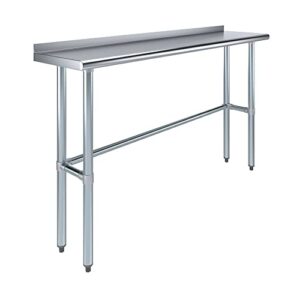 amgood 14" x 60" stainless steel work table open base with 1.5" backsplash | metal kitchen food prep table | nsf