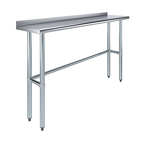 AmGood 14" X 60" Stainless Steel Work Table Open Base with 1.5" Backsplash | Metal Kitchen Food Prep Table | NSF