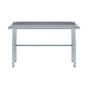 AmGood 14" X 60" Stainless Steel Work Table Open Base with 1.5" Backsplash | Metal Kitchen Food Prep Table | NSF