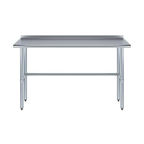 AmGood 14" X 60" Stainless Steel Work Table Open Base with 1.5" Backsplash | Metal Kitchen Food Prep Table | NSF