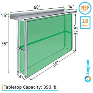 AmGood 14" X 60" Stainless Steel Work Table Open Base with 1.5" Backsplash | Metal Kitchen Food Prep Table | NSF