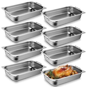 8 pcs hotel pan full size 4 inch deep restaurant stainless steel steam table pan with handle for commercial hotel food buffet event catering supplies