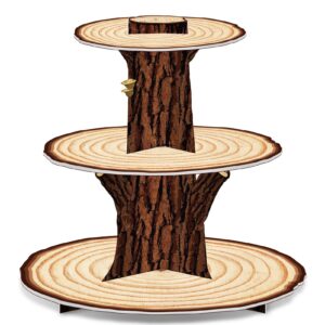 wooden cupcake stand decoration 3 tier western party cake holder woodland baby shower rustic wood cupcake stand decor for camping birthday party woodland animals hunting forest safari party supplies