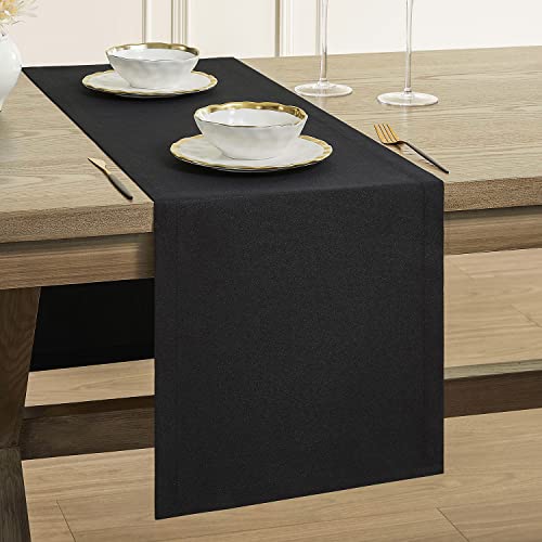 ZeeMart Basic Linen Style Table Runner, 14 x 72 Inch Black, Rustic Farmhouse Black Table Runners 72 Inches Long, Everyday Polyester Table Runner - Machine Washable & Easy Care