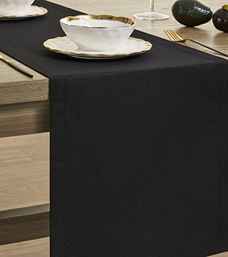 ZeeMart Basic Linen Style Table Runner, 14 x 72 Inch Black, Rustic Farmhouse Black Table Runners 72 Inches Long, Everyday Polyester Table Runner - Machine Washable & Easy Care