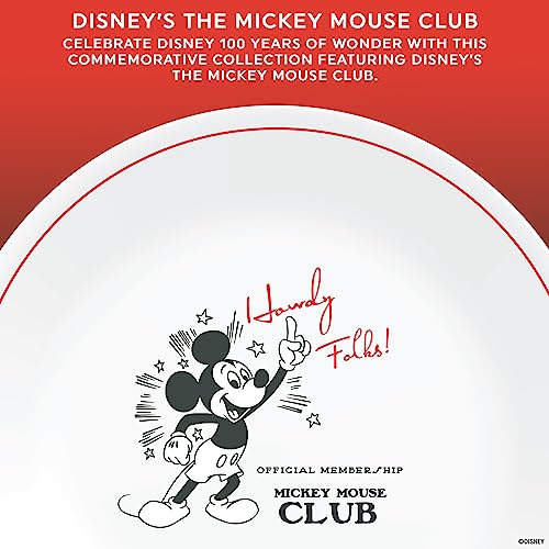 Corelle Vitrelle Micky-Mouse 12-PC Glass Dinnerware Set (Service for 4), 10.5" Dinner Plates, 8.5" Salad Plates, 16-Oz Soup Cereal Bowls-Disney Commemorative Series