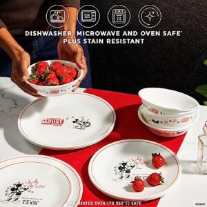 Corelle Vitrelle Micky-Mouse 12-PC Glass Dinnerware Set (Service for 4), 10.5" Dinner Plates, 8.5" Salad Plates, 16-Oz Soup Cereal Bowls-Disney Commemorative Series