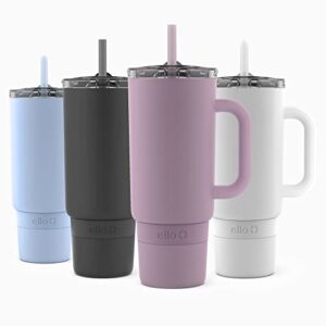 ello port 40oz tumbler with carry loop & integrated handle, vacuum insulated stainless steel reusable water bottle, travel mug with leak proof lid and straw, perfect for iced coffee and tea, mauve