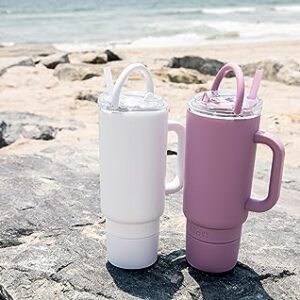 Ello Port 40oz Tumbler with Carry Loop & Integrated Handle, Vacuum Insulated Stainless Steel Reusable Water Bottle, Travel Mug with Leak Proof Lid and Straw, Perfect for Iced Coffee and Tea, Mauve