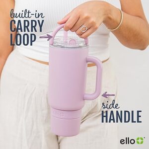 Ello Port 40oz Tumbler with Carry Loop & Integrated Handle, Vacuum Insulated Stainless Steel Reusable Water Bottle, Travel Mug with Leak Proof Lid and Straw, Perfect for Iced Coffee and Tea, Mauve