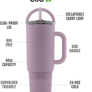 Ello Port 40oz Tumbler with Carry Loop & Integrated Handle, Vacuum Insulated Stainless Steel Reusable Water Bottle, Travel Mug with Leak Proof Lid and Straw, Perfect for Iced Coffee and Tea, Mauve