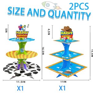 3-Tier Cartoon Story Cupcake Stand 2 Sets Cardboard Cake Stand Dessert Tower Holder for Toy Theme Birthday Decoration Baby Shower Party Supplies