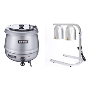 sybo stainless steel soup kettle with hinged lid and insert pot, 10.5 quarts, commercial grade & dl2112 commercial grade food heat lamp portable electric food warmer 2-bulb with free-standing,silver