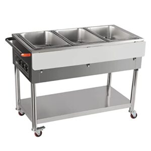commercial restaurant food warmer, stainless steel free-standing food warmer cart 3-pot steamer table electric food warmer 32-212f for catering 44inch