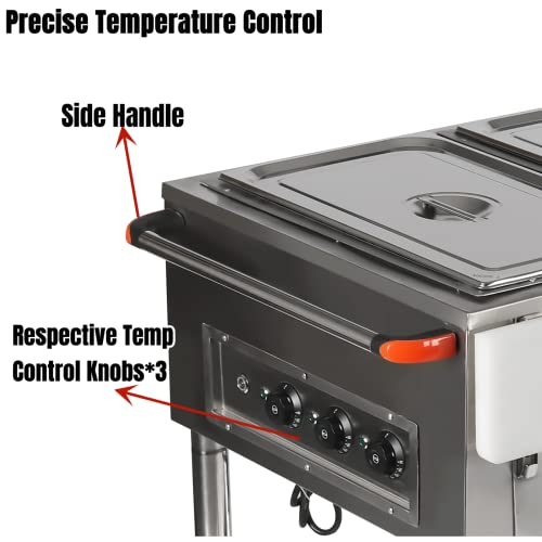 Commercial Restaurant Food Warmer, Stainless Steel Free-Standing Food Warmer Cart 3-Pot Steamer Table Electric Food Warmer 32-212F for Catering 44Inch