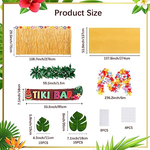 Auihiay 50PCS Tiki Bar Hut Kit, Tiki Hut Decoration Includes Tiki Bar, Banner, Roof, Palm Leaves, Flower Garland and Table Skirt, Great Hawaiian Pool Beach Luau Party Decor Supplies