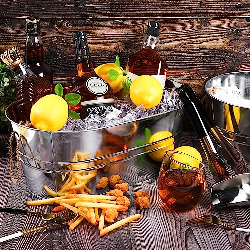 Kochorie 4 Pieces Metal Galvanized Beverage Tubs with Handles Cold Beer Insulated Drink Tub with 4 Ice Scoop and 4 Stainless Steel Tongs Stainless Steel Finish Drink Chiller for Parties