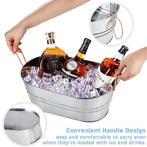 Kochorie 4 Pieces Metal Galvanized Beverage Tubs with Handles Cold Beer Insulated Drink Tub with 4 Ice Scoop and 4 Stainless Steel Tongs Stainless Steel Finish Drink Chiller for Parties