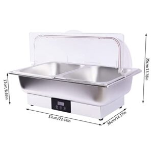 Electric Chafing Dishes - Stainless Steel Buffet Servers 9QT Food Warmer Commercial Chafing Dishes Temp Display Stainless Clear Lid&Handle for Catering (Plastic Lid)