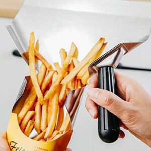 French Fries Bagger Scooper, Open Mouth Multifunctional Stable Handle French Fries Scooper Seamless Thicken Stainless Steel for Popcorn