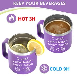 Sodlar Best Friend Gift for Women - “I wish you lived next door” - Purple Tumbler Mug 14oz - Funny Ideas for Friendship Hostess Present Birthday Long Distance Female Bestie BFF