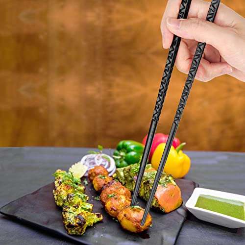 Ohtomber Black Fiberglass Chopsticks Reusable - 10 Pairs 9.5 Inch Chop Sticks Pack Reusable Dishwasher Safe, Japanese Style Non-Slip chopstick