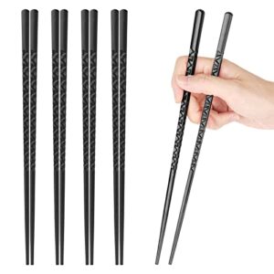 Ohtomber Black Fiberglass Chopsticks Reusable - 10 Pairs 9.5 Inch Chop Sticks Pack Reusable Dishwasher Safe, Japanese Style Non-Slip chopstick