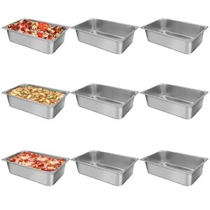 sunnyray 9 pack hotel pan full size 6 inch, deep steam pan bulk, steam table pan thick stainless steel full size pan commercial pan for restaurant buffet event catering supplies
