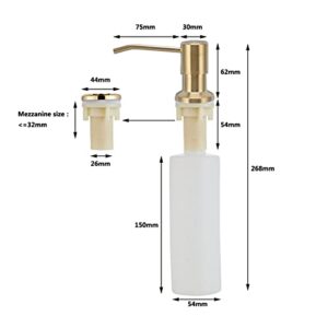 Soap Dispenser for Kitchen Sink,300ml Sink Soap Dispenser,Stainless Steel Bathroom & Kitchen 360° Rotation Sink Soap Dispenser for Hand Sanitizer & Dish Soap(Gold)