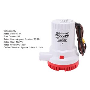 Bilge Pump 2000 GPH, Non Vibration Silent Free Operation Bilge Pump Micro for Marine Sewage (24V)