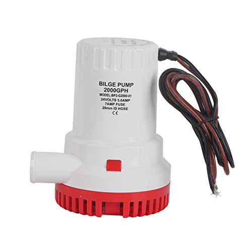 Bilge Pump 2000 GPH, Non Vibration Silent Free Operation Bilge Pump Micro for Marine Sewage (24V)