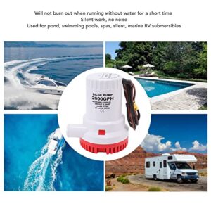 Bilge Pump 2000 GPH, Non Vibration Silent Free Operation Bilge Pump Micro for Marine Sewage (24V)