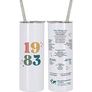 40th birthday tumbler gifts for women, men - 20oz 1983 tumbler cup gifts for her, friend, wife, sister, coworker - turning 40 presents for women - 40th birthday decorations for party or anniversary