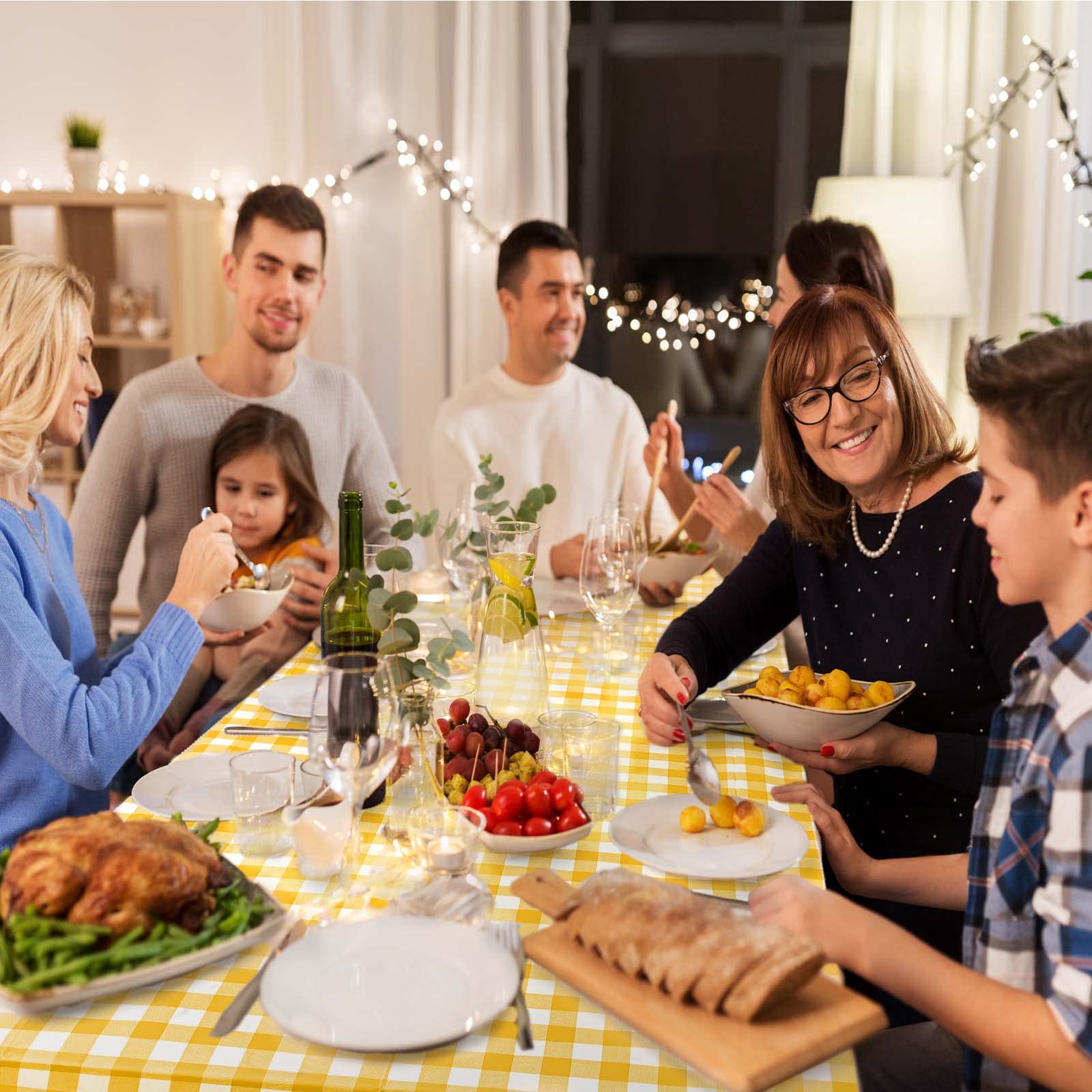 2 Pack Yellow Gingham Tablecloth Decorations, Yellow and White Checkered Background Disposable Plastic Tablecloth, 54 x 108 Inch Tablecloth for Birthday Party, Outdoor Dinner, Holiday Party Deco