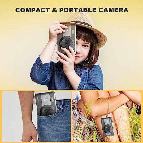 4K Compact Digital Camera for Photography and Video 4K 48MP Vlogging Camera for YouTube with 3” FHD Screen 18X Digital Zoom Point and Shoot Camera Mini Travel Camera with 32GB SD Card, 2 Batteries