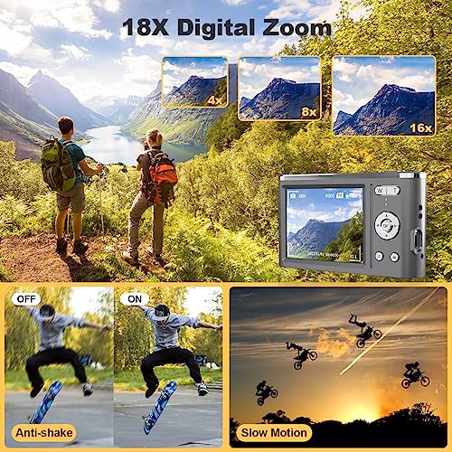 4K Compact Digital Camera for Photography and Video 4K 48MP Vlogging Camera for YouTube with 3” FHD Screen 18X Digital Zoom Point and Shoot Camera Mini Travel Camera with 32GB SD Card, 2 Batteries