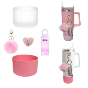 klasikok water bottle boot for stanley cup 40oz,accessories charms chapsticks holder for stanley tumbler with handle (pink,transparent)