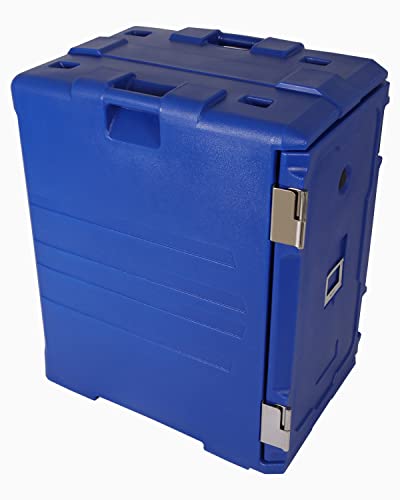 Muhub 127QT End-Loading Insulated Food Pan Carrier, LLDPE Material Food Box Carrier with Double Buckles, Front Loading Portable Food Warmer with Handles,Ideal for Canteen and Restaurant Use (Blue)…