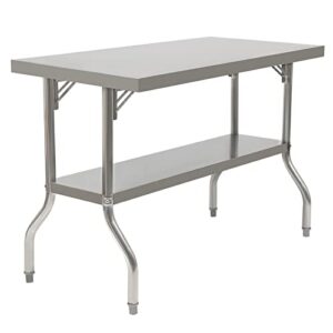 dynami commercial stainless steel table,24 x 47 in folding commercial worktable workstation heavy-duty stainless steel folding prep table w/undershelf, 1102 lbs load