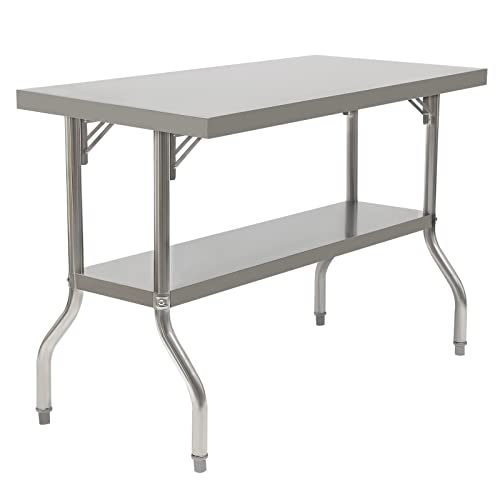 DYNAMI Commercial Stainless Steel Table,24 x 47 in Folding Commercial Worktable Workstation Heavy-Duty Stainless Steel Folding Prep Table w/Undershelf, 1102 lbs Load