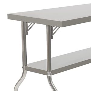 DYNAMI Commercial Stainless Steel Table,24 x 47 in Folding Commercial Worktable Workstation Heavy-Duty Stainless Steel Folding Prep Table w/Undershelf, 1102 lbs Load