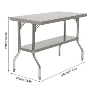 DYNAMI Commercial Stainless Steel Table,24 x 47 in Folding Commercial Worktable Workstation Heavy-Duty Stainless Steel Folding Prep Table w/Undershelf, 1102 lbs Load